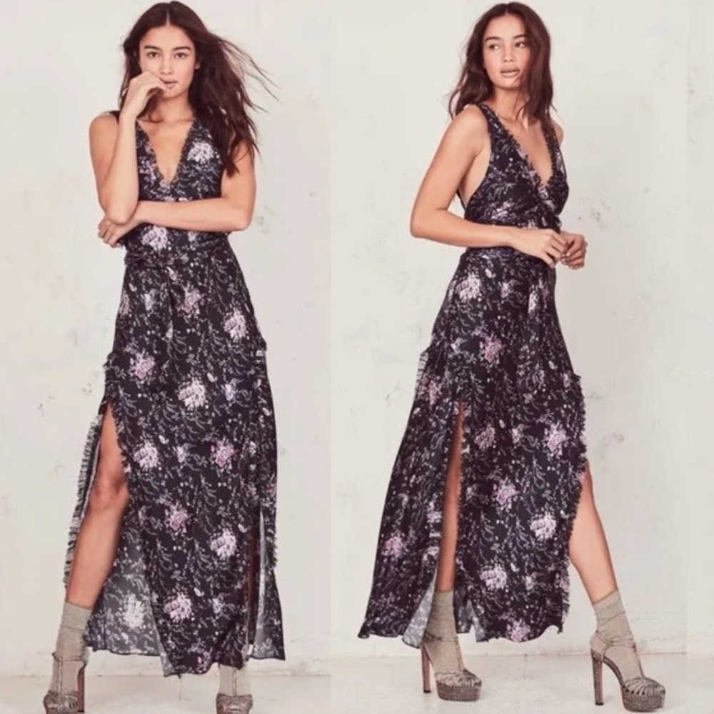 NEW! LoveShackFancy- Kendall Silk Slip Maxi Dress Floral Purple Size Small